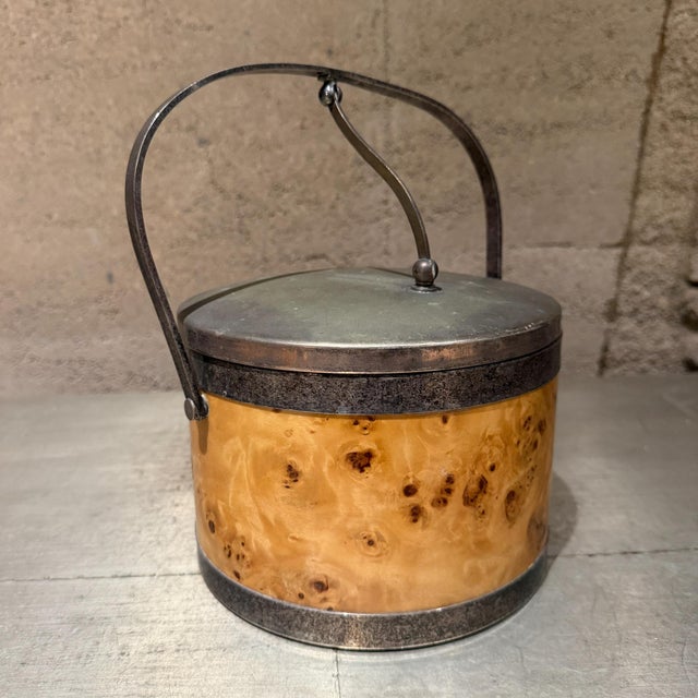 Mid-Century Modern Italian Olive Burl Wood Silver Chrome Ice Bucket Italy For Sale - Image 14 of 14