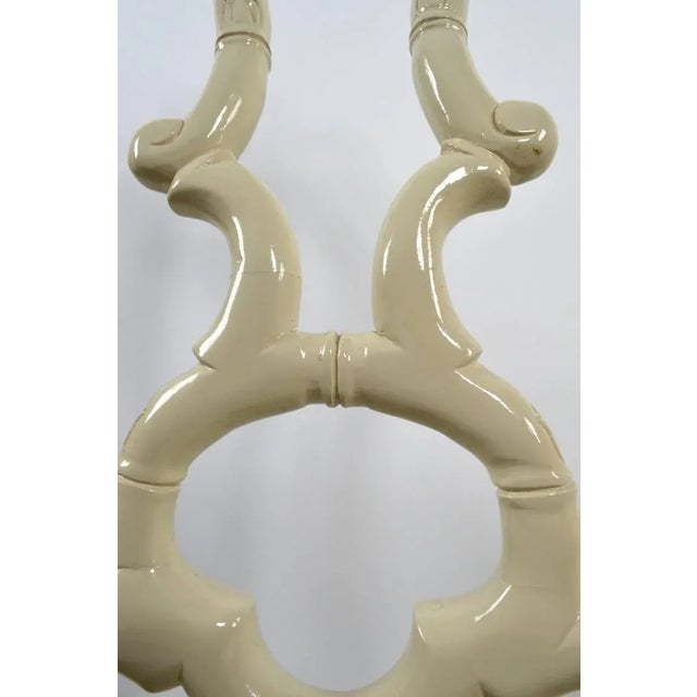 Great set of decorative Queen Anne style white lacquer dining chairs, with original Jack Lenor Larsen fabric seats. These...