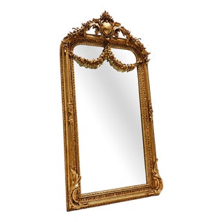 Golden Baroque Mirror with Floral Garland from Green Square For Sale
