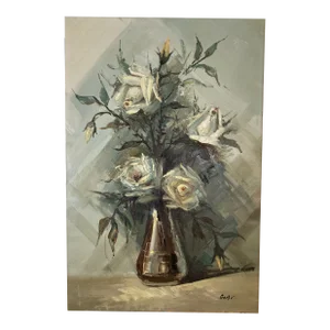 Vintage Floral Oil on Canvas Painting