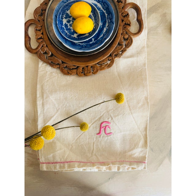 French Provincial Mid-Century Italian Utility Linen With Fc Monogram 32 X 24 For Sale - Image 3 of 10