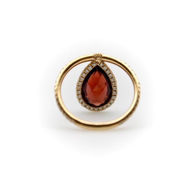 1990s Nina Runsdorf 18k Gold Diamond and Garnet Flip Ring, Size 9 For Sale In Los Angeles - Image 6 of 11