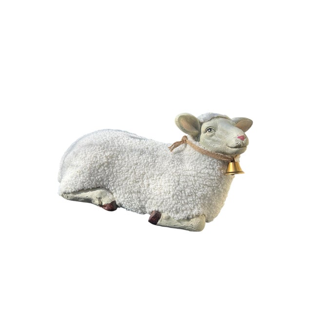 Extremely charming sculpture of a Mid Century Papier Mache Sheep Sculpure in a recumbent position. Covered in natural...