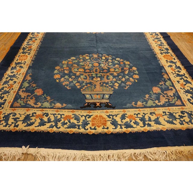 1930s Royal Blue Vase Tree Antique Chinese Peking Carpet 9'4'' X 11'9'' Knotted Wool Rug For Sale - Image 9 of 13