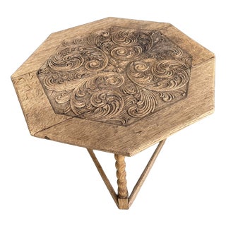 Carved Oak Cricket Table, 1910 For Sale
