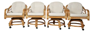Late 20th Century Rattan Swivel Armchairs on Coasters- Set of 4