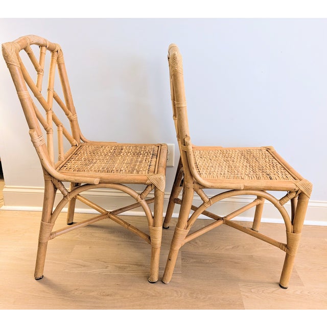 Vintage Chippendale Bamboo Chairs Natural Fretwork Cane Seat For Sale - Image 4 of 16