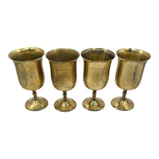 Vintage Mid Century Modern Solid Brass Goblets – Set of 4 For Sale