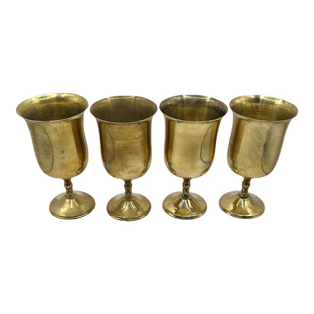 Vintage Mid Century Modern Solid Brass Goblets – Set of 4 For Sale