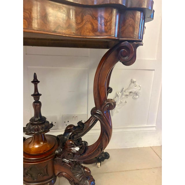 Antique Victorian Burr Walnut Card or Console Table with Carved Basket Base, 1850 For Sale - Image 12 of 16