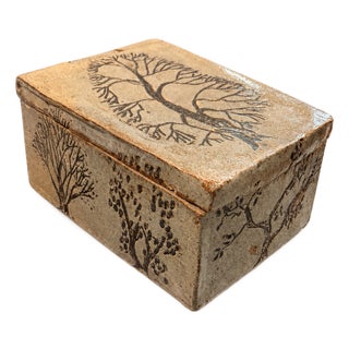 One-of-a-Kind Studio Pottery Lidded Box With Tree Motifs, Possibly 1970s For Sale