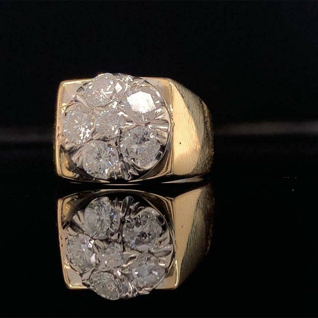 Diamond Ring Unisex 14 Karat Yellow and White Gold 1.10 TCW Certified For Sale - Image 10 of 11