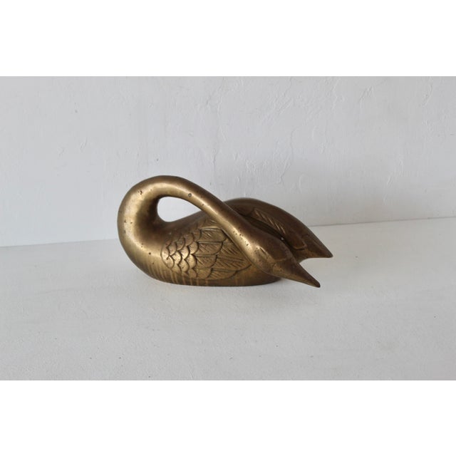 1970s Stylized Brass Swan Sculpture Patina Mid Century Hollywood Regency For Sale - Image 4 of 10