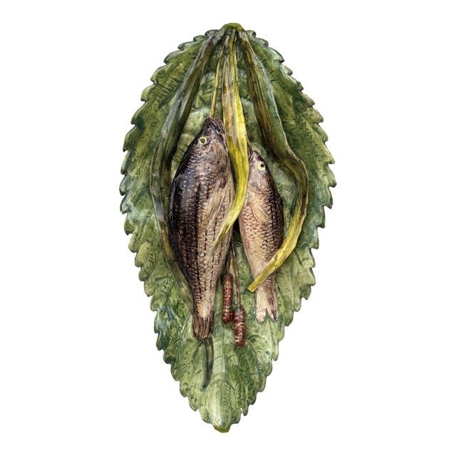 19th Century Majolica Palissy Fishs Platter Leaf Battaglia Varages For Sale
