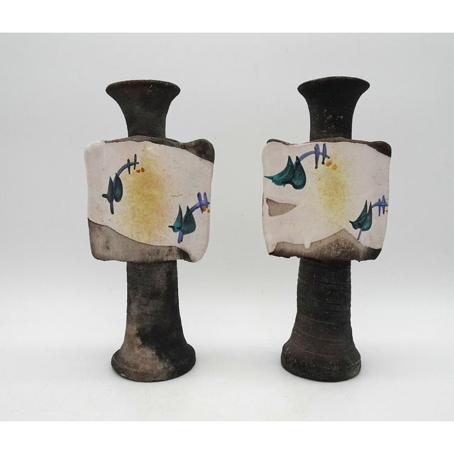 Mid-Century Brutalist Ceramic Vases or Candleholders, 1980s, Set of 2, in Very Good conditions. Designed 1980 to 1989