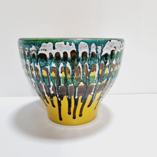 Vintage Bohemian Ceramic Planter in Green and Lemon Yellow, 1950s For Sale - Image 6 of 11