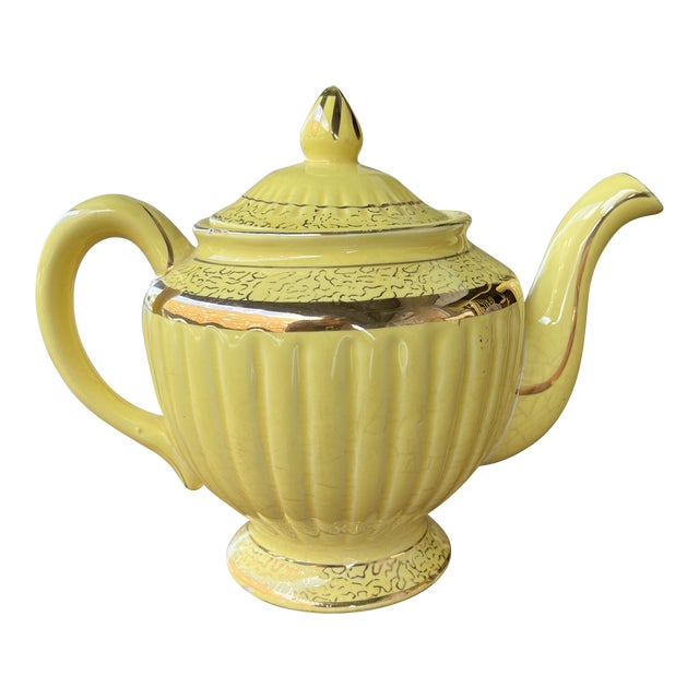 Vintage Bright Yellow Tea Pot With Gold Accents Chairish
