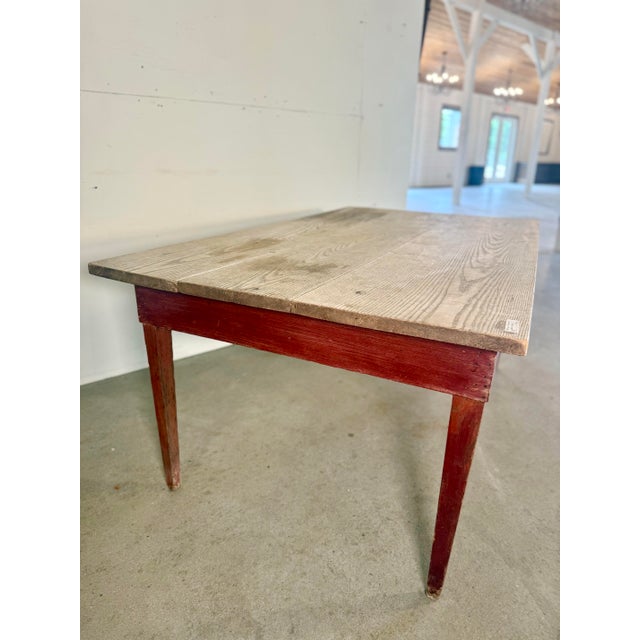 Farmhouse Antique Hickory Farm Table For Sale - Image 3 of 10