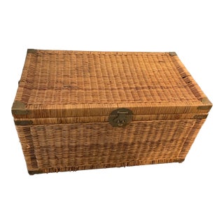 Mid 20th Century Woven Wicker Storage Trunk For Sale