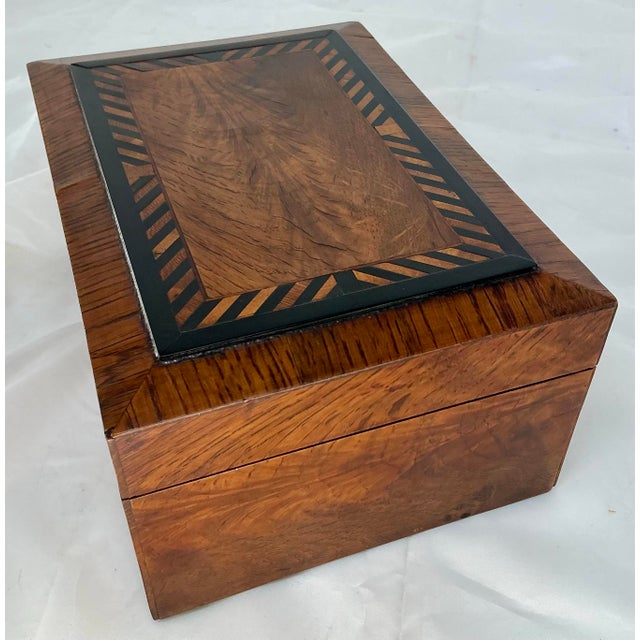Victorian Antique Walnut Inlaid Jewelry or Document Box For Sale - Image 3 of 12