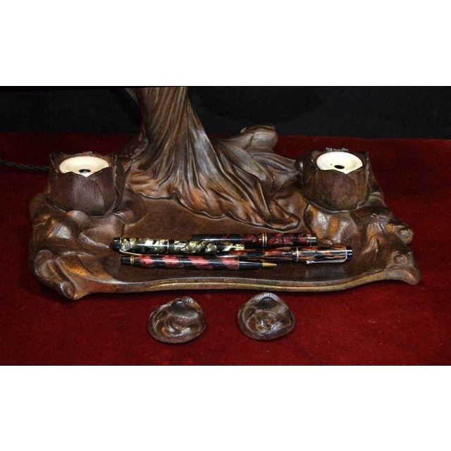 Art Nouveau French Figural Bronze Desk Lamp & Inkstand from Louis Cahuzac, 1920 For Sale - Image 15 of 18