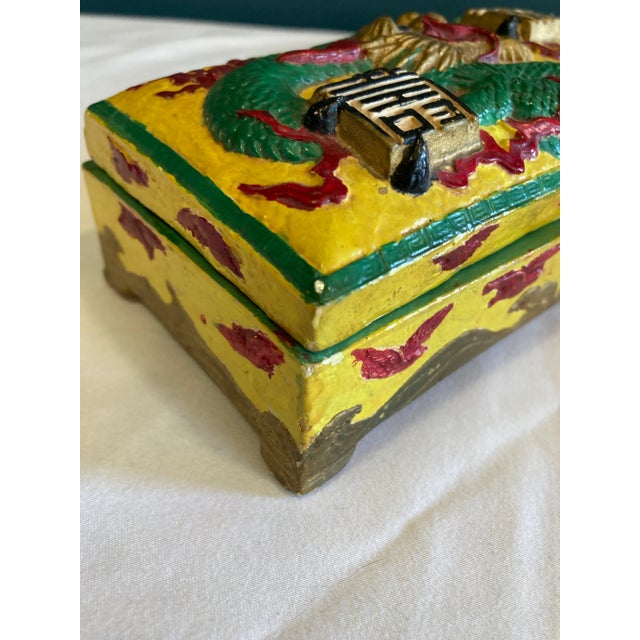Chinese Vintage Dresdencraft Dragon Ceramic Box For Sale - Image 3 of 9