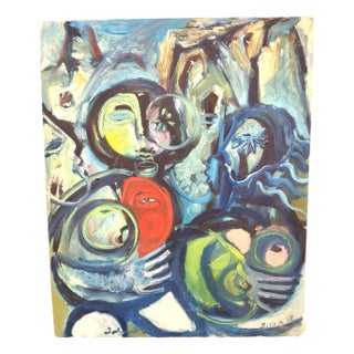 Mario Salmaso, Mediterranean People, 1960s, Oil on Canvas For Sale