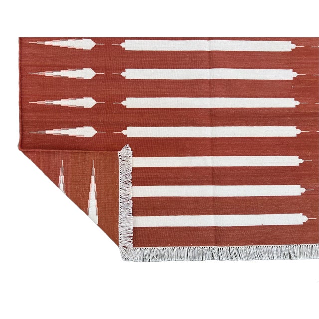 Casa Cosima Not Yet Made - Made To Order Handmade Cotton Area Rug Vegetable Dyed Terracotta Red & White Striped Dhurrie - 4'x6' For Sale - Image 4 of 11