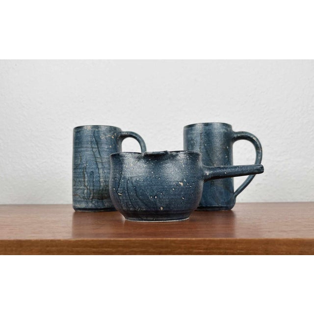 Vintage Brutalist German Studio Pottery Bowl and Mugs by Gerhard Liebenthron, 1984, Set of 3, in Very Good conditions....