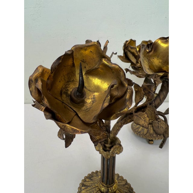 Vintage Brass Table Ornaments with Flowers, France, 1960s, Set of 2 For Sale - Image 6 of 13
