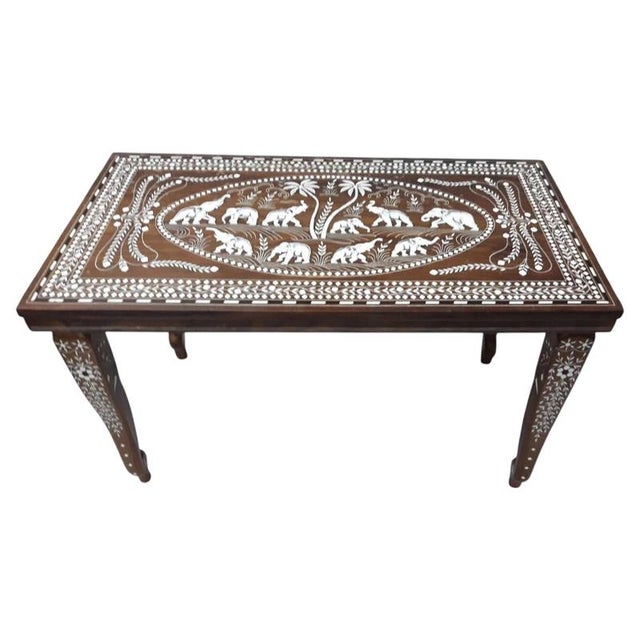Indian Rosewood Elephant Inlaid Coffee Table with Figural Design For Sale - Image 3 of 5