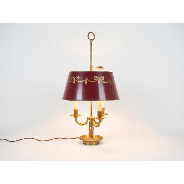Vintage French Brass Bouillotte Table Lamp with Red Shade, 1960s For Sale - Image 16 of 16