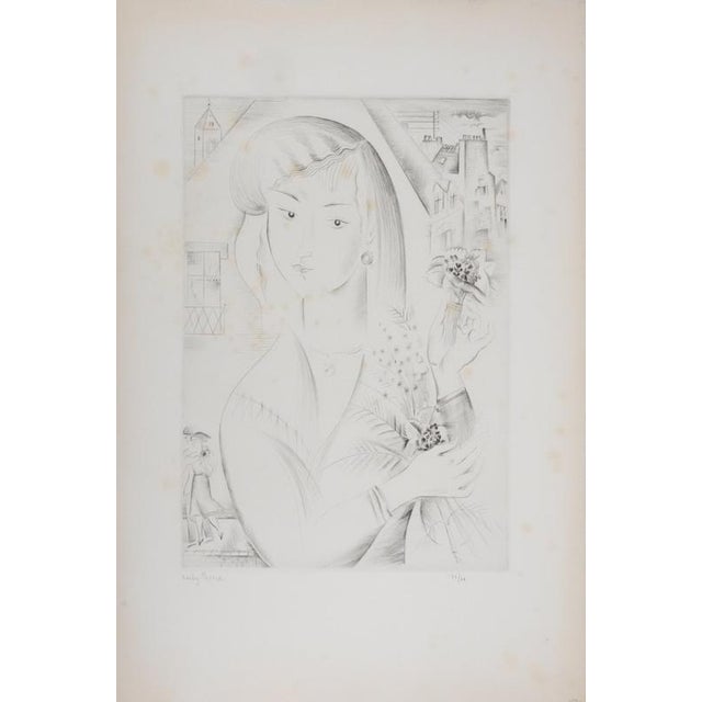 Mily Possoz, Young Woman with a Bouquet, Original Signed Engraving For Sale - Image 11 of 11