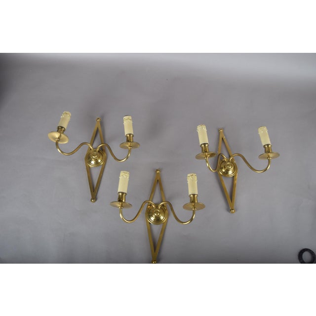 French Brass Wall Sconces with Diamond Backplates, 1960s, Set of 3 For Sale - Image 10 of 18