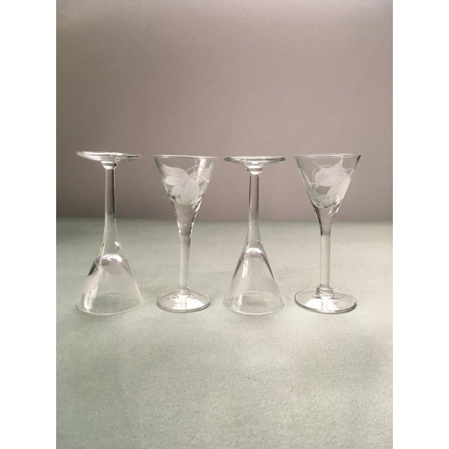 Modern Late 20th Century Floral Frosted Glass Liqueur Glasses- Set of 4 For Sale - Image 3 of 13