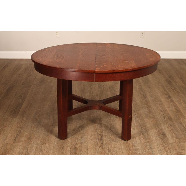 Antique L&JG Stickley Round Extendable Mission Oak Dining Table For Sale - Image 14 of 18