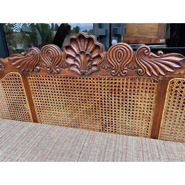 Antique British Anglo Indian Carved Mahogany Cane Seat and Back Settee For Sale - Image 11 of 18
