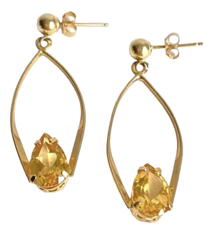 Citrine 10k Gold Teardrop Earrings Dainty Drop Vintage Estate Jewelry