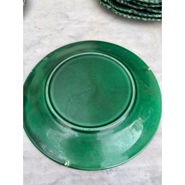 Set of Six Green Majolica Grapes Plates Salins Circa 1880 For Sale - Image 4 of 7