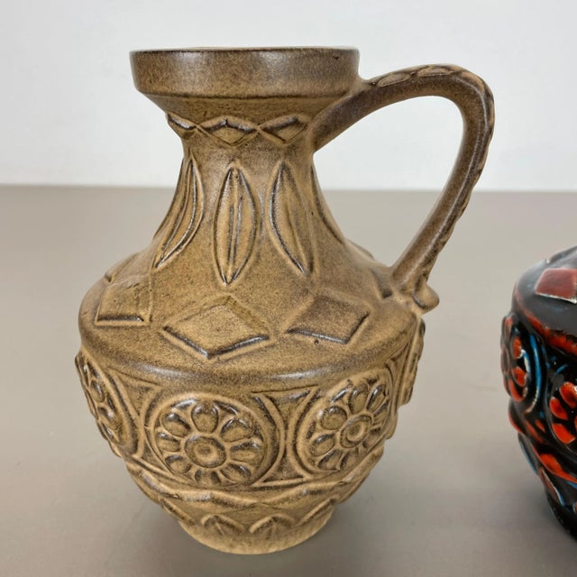 1960s Multi-Color Fat Lava Op Art Pottery Vase from Bay Ceramics Germany, 1960s, Set of 2 For Sale - Image 5 of 17