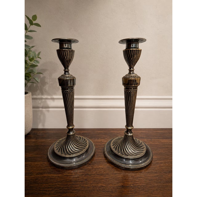 Metal 19th-Century Hawksworth, Eyre & Co. Silver-Plate Spiral Candlesticks, Pair For Sale - Image 7 of 9