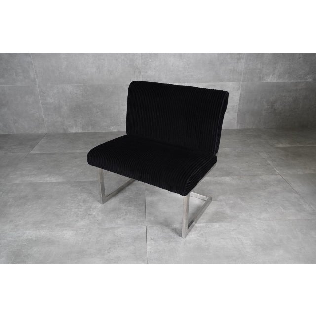 Postmodern Chrome and Black Corduroy Cantilever Lounge Chairs, 1970s, Set of 2 For Sale - Image 4 of 12
