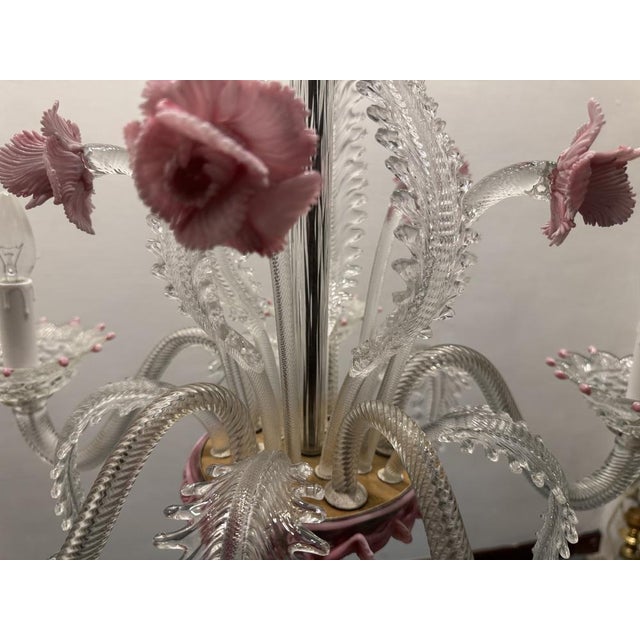 Venetian Murano Glass Clear Pink Chandelier, 1960s For Sale - Image 9 of 13