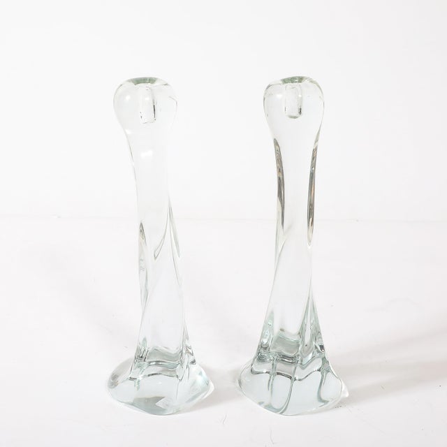Pair of Signed Renato Anatra Transparent Sculptural Murano Glass Candlesticks For Sale - Image 10 of 17
