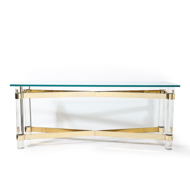 Mid-Century X Form Polished Brass & Lucite Console Table by Karl Springer For Sale - Image 11 of 14