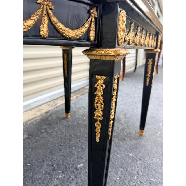 Early 19th Century 1960s Designer Couch Table in Louis XVI Black, White Marble For Sale - Image 5 of 10