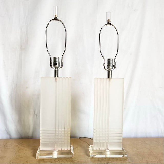 Art Deco Rectangular Lucite Table Lamps - A Pair For Sale - Image 10 of 10