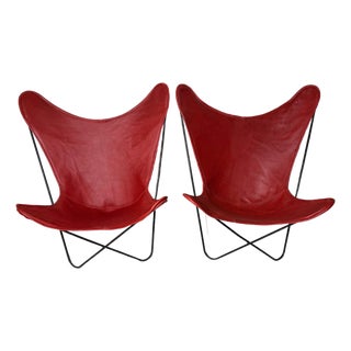 Mid 20th Century Leather Butterfly Chairs - Pair For Sale