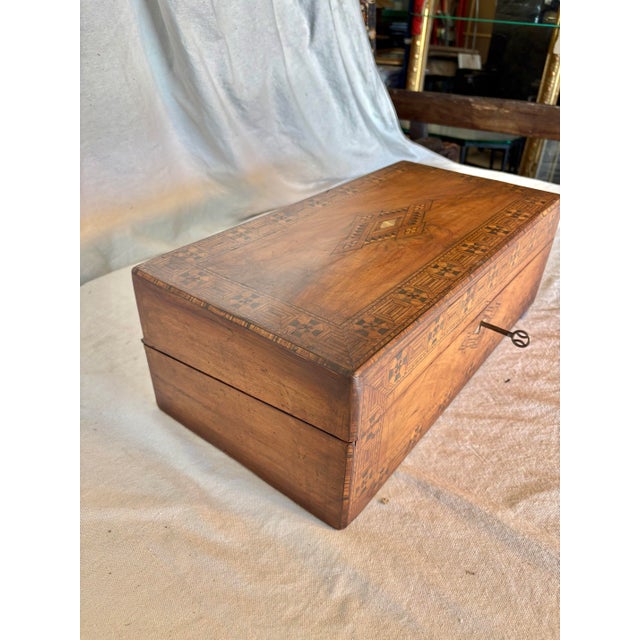 English 19th Century English Walnut Tunbridge Ware Writing Box For Sale - Image 3 of 12