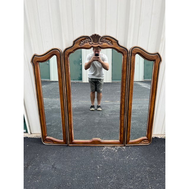 French Country Drexel Brittany Collection Tri-Fold Dressing Mirror For Sale - Image 3 of 12